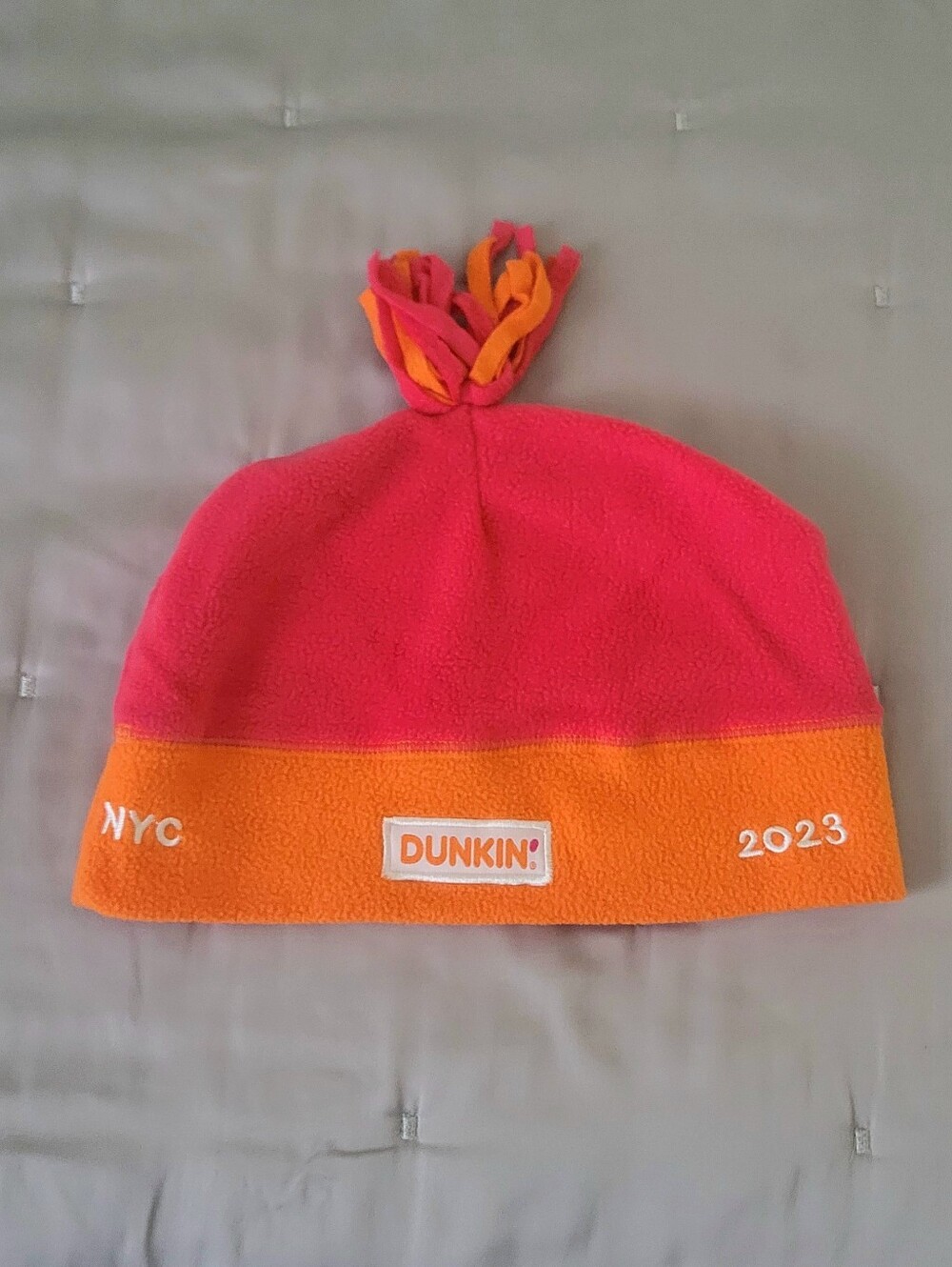 2023 NYC Marathon Dunkin' Starting Line Fleece Beanie - Pink and Orange